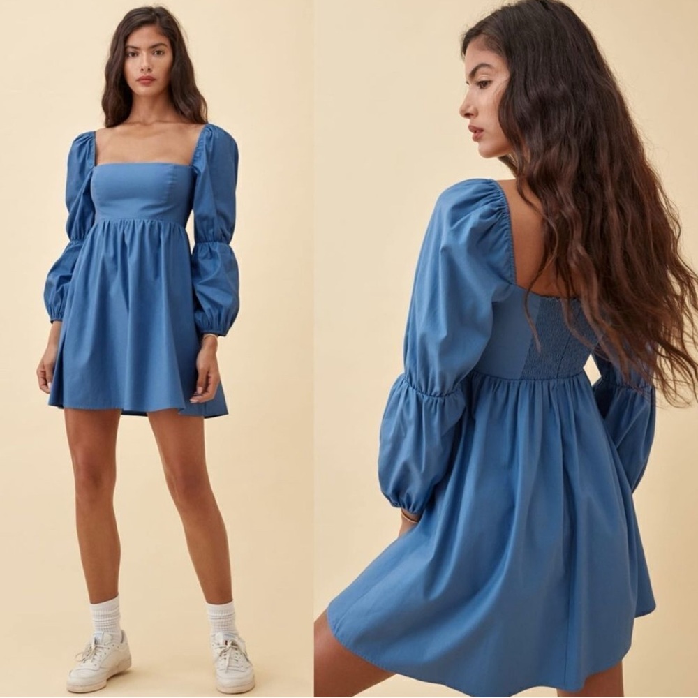 Reformation Blue Puff-Sleeve Mini Dress